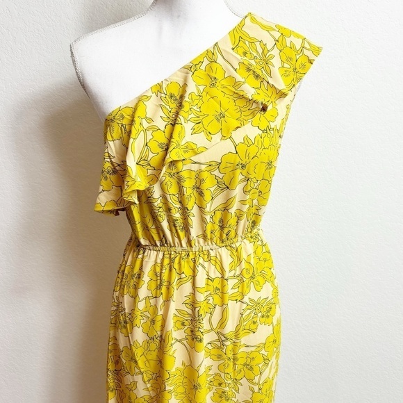 CUPSHE YELLOW FLORAL PRINT ONE  SHOULDER WOMEN SUMMER DRESS SIZE XS BRAND NEW - Picture 4 of 11